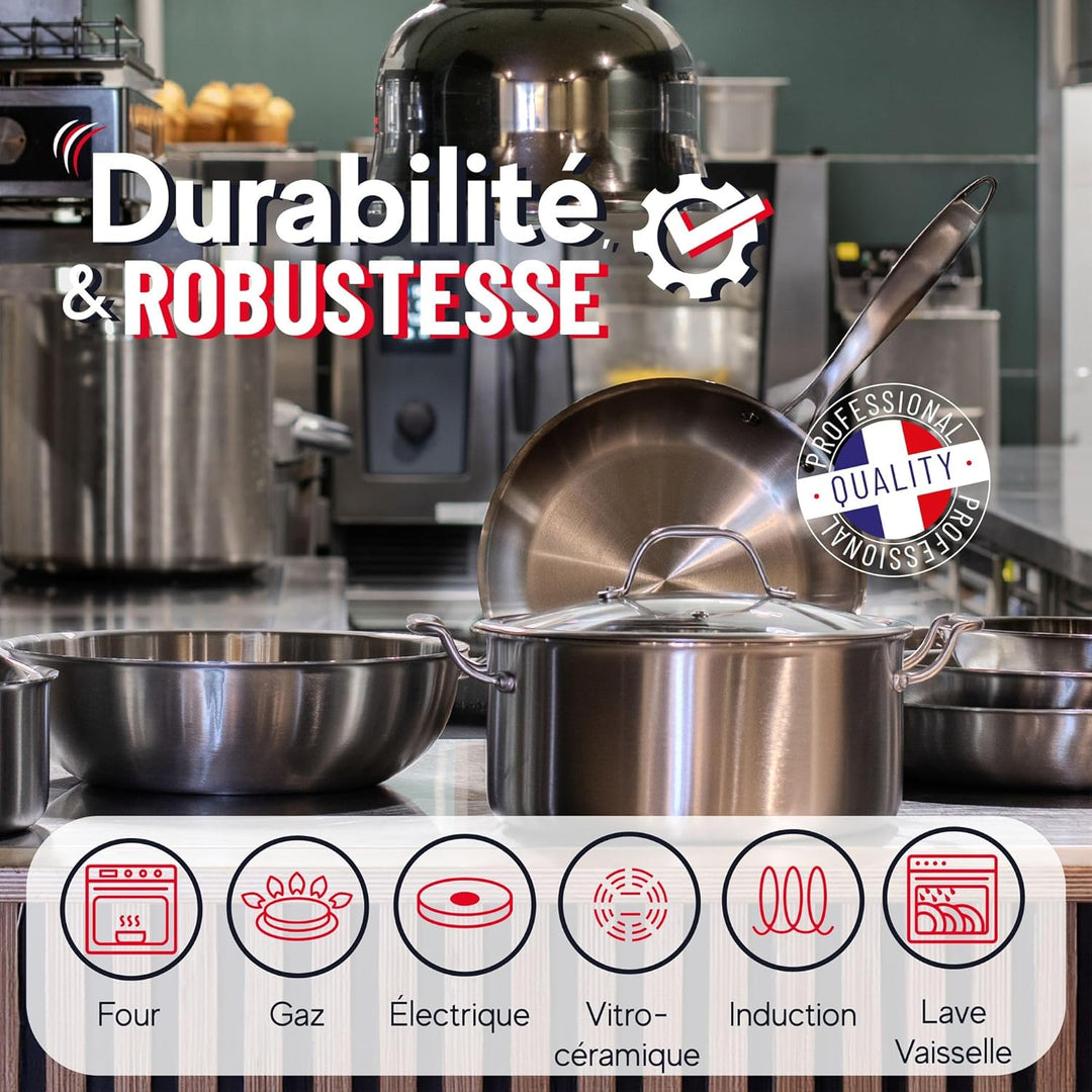 MENASTYL - Wok Triply 24 cm aus Edelstahl, Induktion Wokpfanne – 6020519