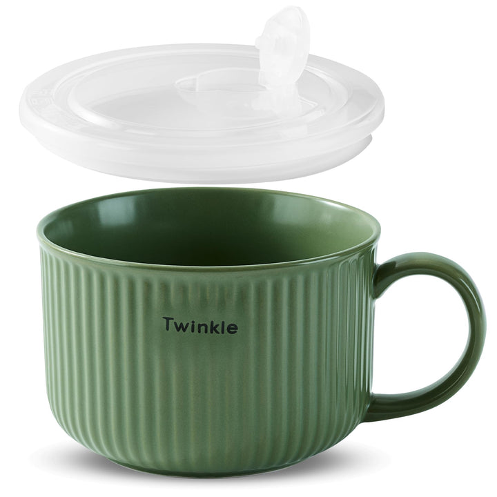 Keramik Suppenschalen mit Griff und Deckel, 750 ml Grosse Suppentasse für Suppe, Instant-Nudel, Müsl