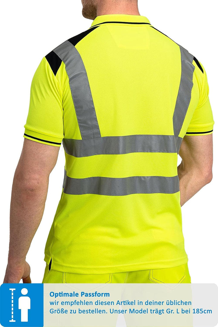 Herren Warnschutz Poloshirt, Hohe Sichtbarkeit durch Reflexstreifen EN ISO 20471 Klasse 2 XXL Neonge