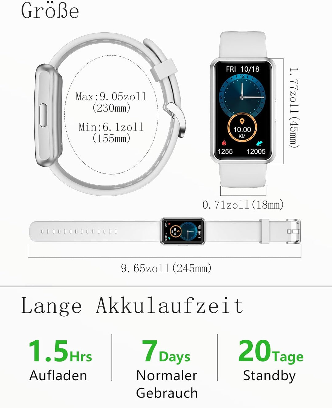 HUAKUA Schrittzähler Uhr (Ohne app und Handy) 1,47 Zoll Touchscreen Einfach Smartwatch Fitness Track