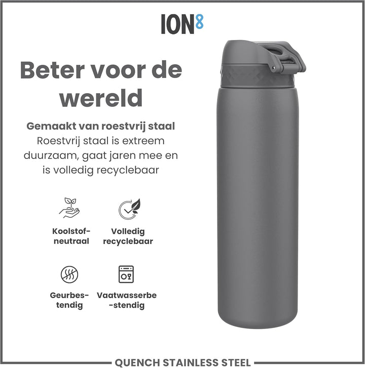 Ion8 1 Liter Edelstahl Trinkflasche, Auslaufsicher, Einhandöffnung, Sichere Verriegelung, Spülmaschi