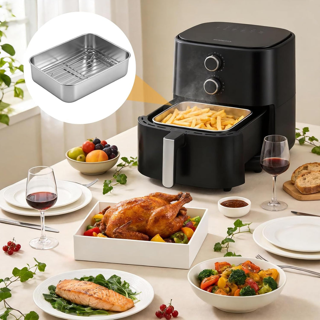 Zocipro 6 Stück Auflaufform Airfryer Edelstahl 304, Airfryer Zubehör mit 2 Schale, 2 Abtropfsieb & A