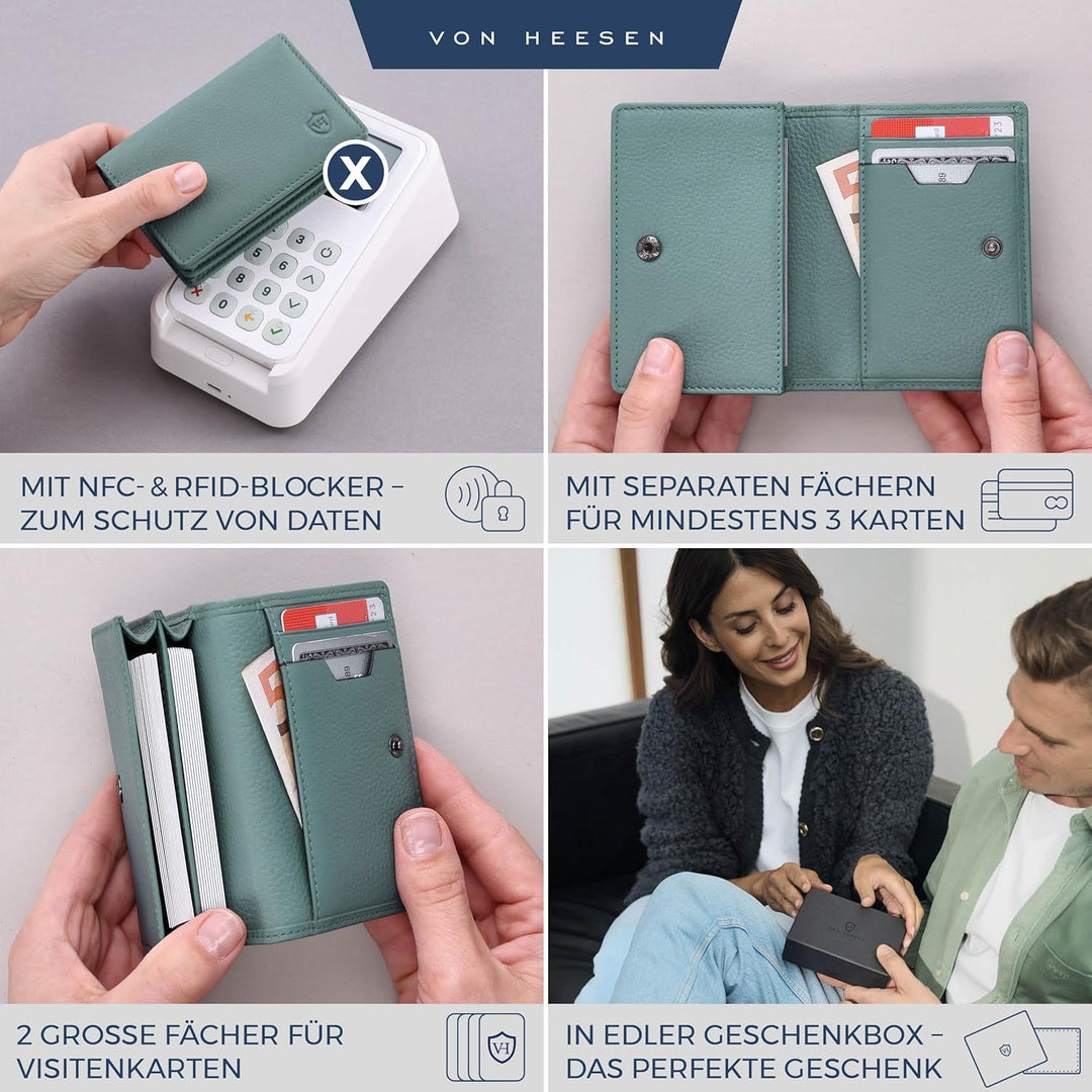VON HEESEN® Visitenkartenetui Leder mit RFID-Schutz - Platz für 50 Visitenkarten - 6 Fächer - Visite