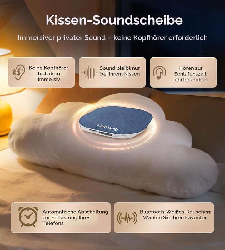 King Lucky Kissen Lautsprecher Bluetooth Klein Regengeräusche zum Einschlafen – Mini Schlaflautsprec