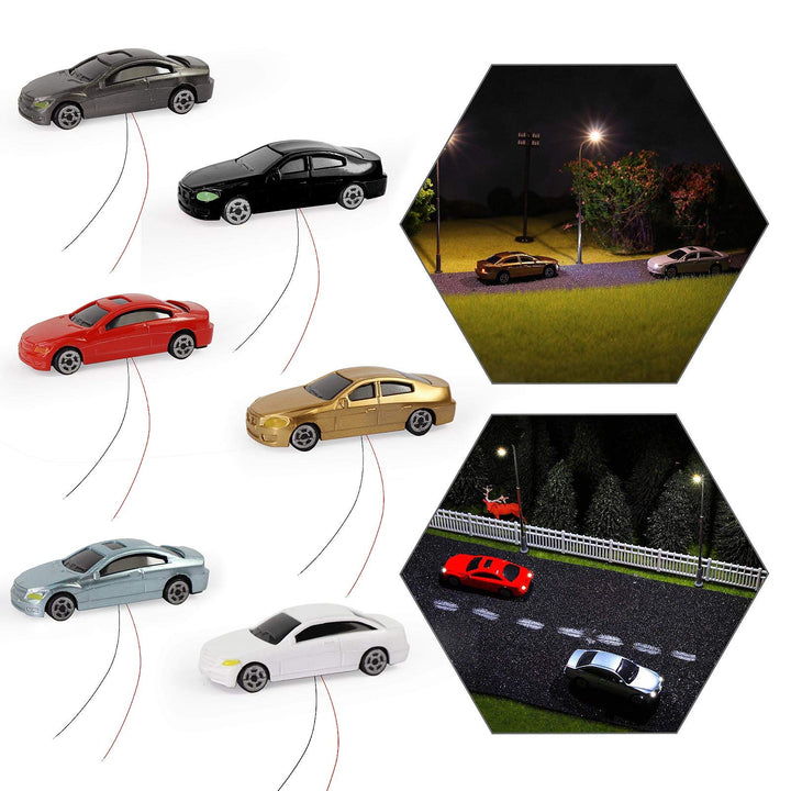 Evemodel 12 STK. Spur H0 TT Model beleuchtete Autos mit 12V LED Leuchten für Gebäude Layout 12V Neu