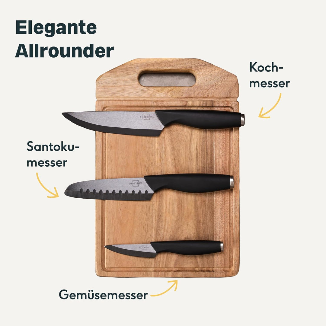 SILBERTHAL Keramikmesser Set 3 Stk - scharf und vielseitig - Chefmesser, Santokumesser,