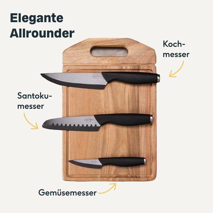 SILBERTHAL Keramikmesser Set 3 Stk - scharf und vielseitig - Chefmesser, Santokumesser,