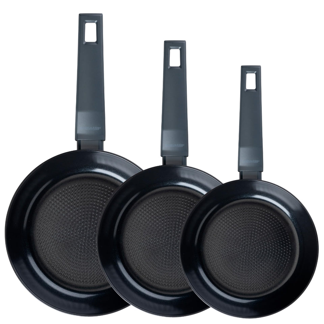 Fackelmann Statement Pfannen-Set, 3-teilig, 20/24 / 28 cm, aus recyceltem Aluminium mit Keramik-Anti