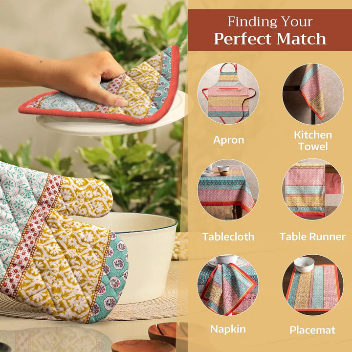 Maison d'Hermine Topflappen-Set, 100% Baumwolle, hitzebeständig, 20 cm x 20 cm, mit Schlaufe zum Gri