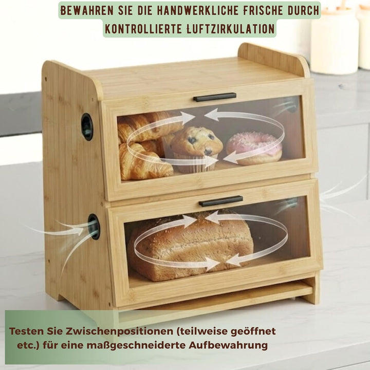 SWAYN Brotkasten aus FSC-zertifiziertem Bambus – Brotkasten mit 2 Etagen, verstellbare Belüftung für