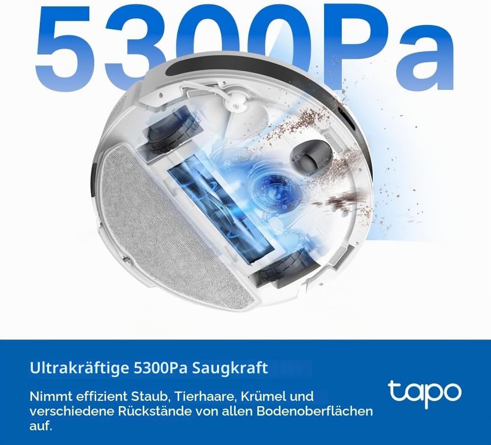 Tapo RV20 Max Saugroboter mit Wischfunktion, 5300Pa ultrastarke Saugkraft, 83 mm Ultra-schlank, MagS
