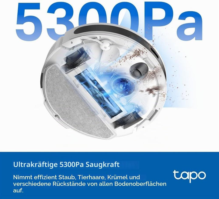 Tapo RV20 Max Saugroboter mit Wischfunktion, 5300Pa ultrastarke Saugkraft, 83 mm Ultra-schlank, MagS