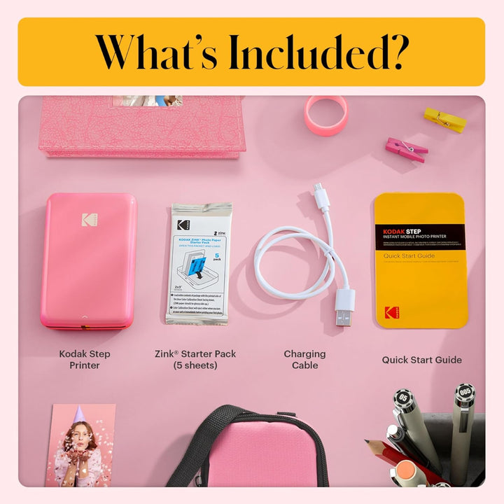 KODAK Step Printer Drahtloser mobiler Fotodrucker mit Zink-Technologie (Rosa) Reiseset Rosa Starterp