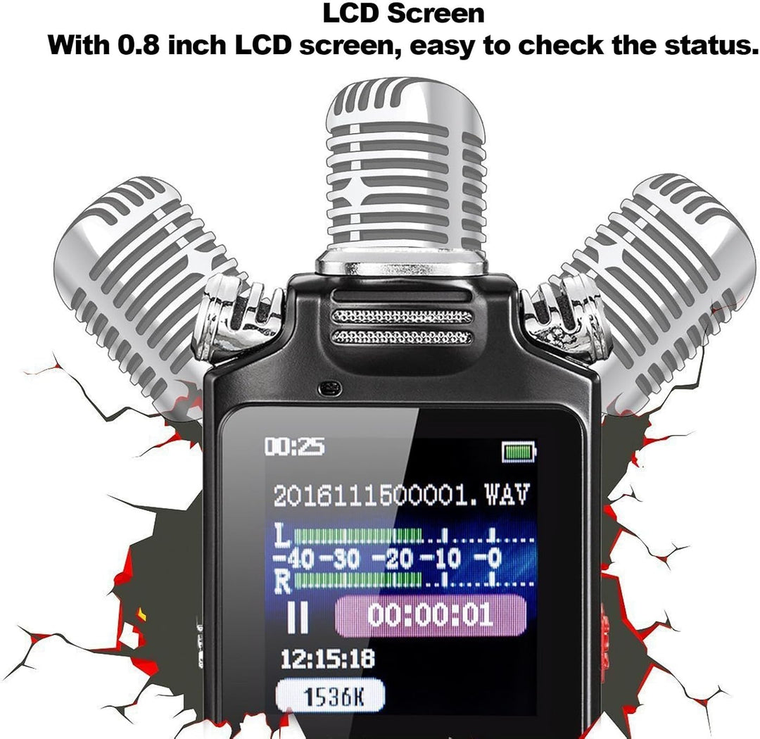 Digitaler Sprachrekorder, Sprachaktivierter Rekorder mit Lautsprecher, 0,8-Zoll-LCD-Bildschirm, Dikt