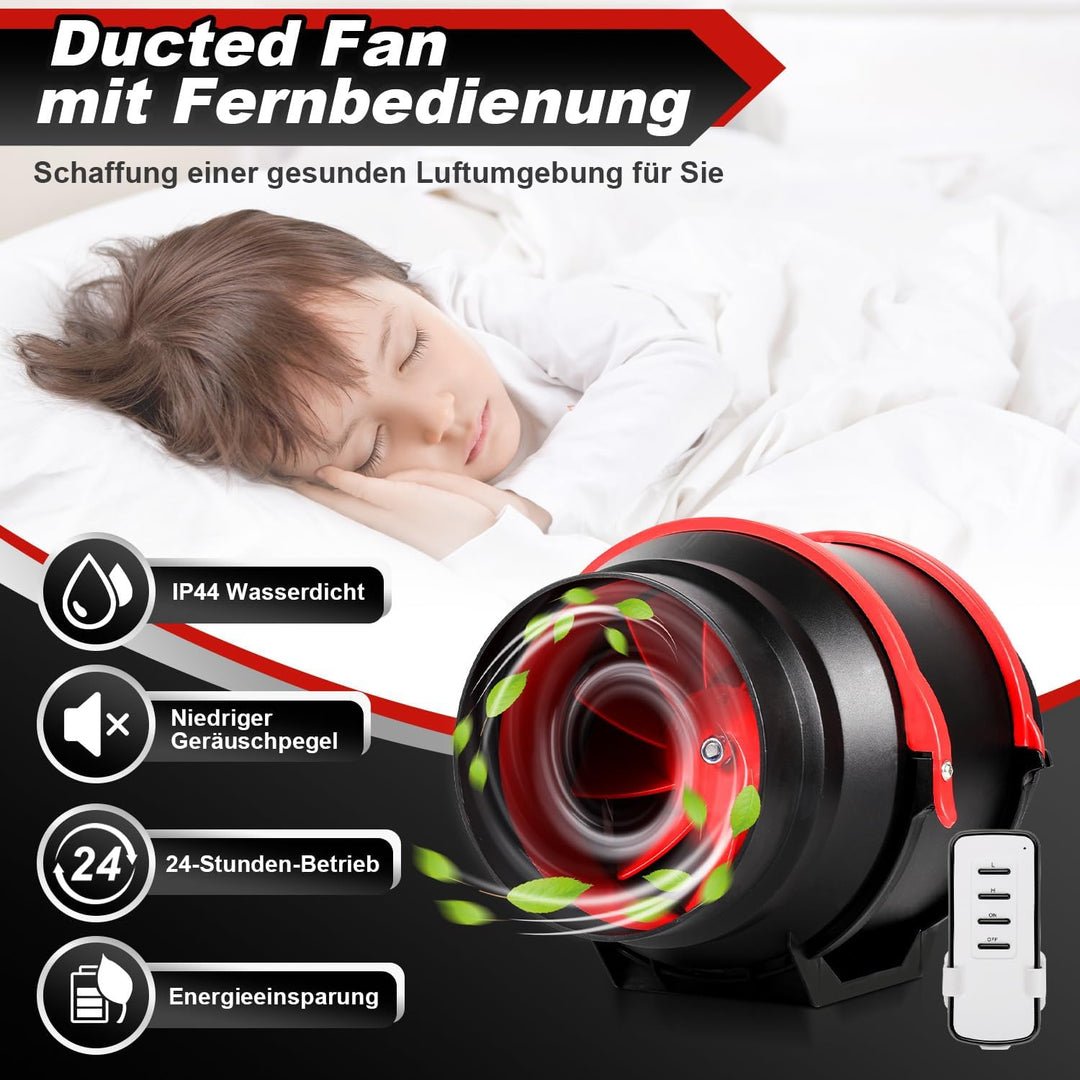 150mm Rauchabzug Rohrventilator, 540m³/h Abluftventilator, Inline-Kanalventilator mit Fernsteuerung,