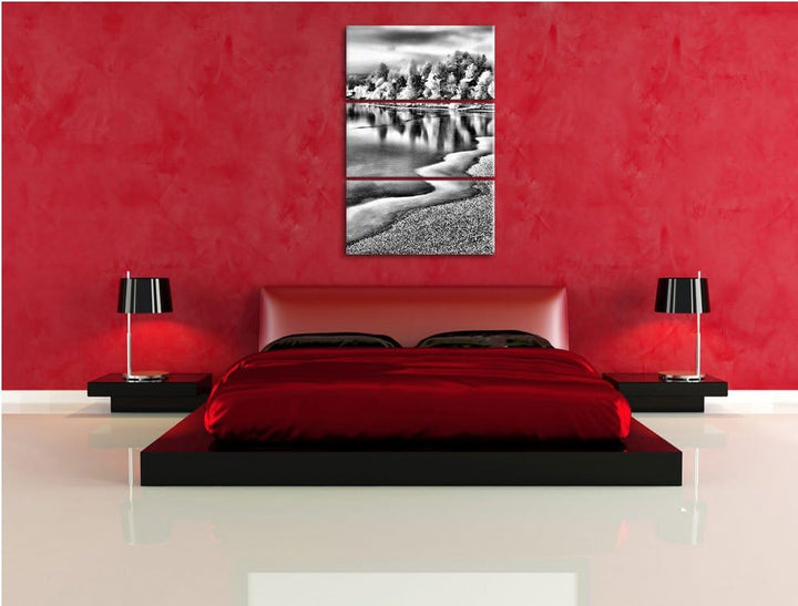 Pixxprint Monocrome, Winterlandschaft Wald Schnee Waldspaziergang 3-Teiler Leinwandbild 120x80 Bild