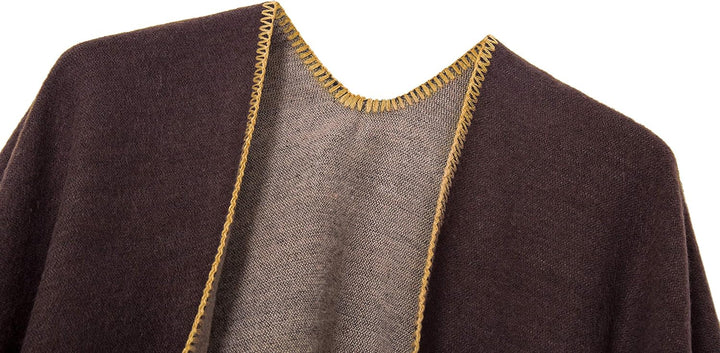 Damen Vintage Farbblocking Schal Wrap Open Front Poncho Übergrosse Winterdecke Elegant Cape Coat Ein