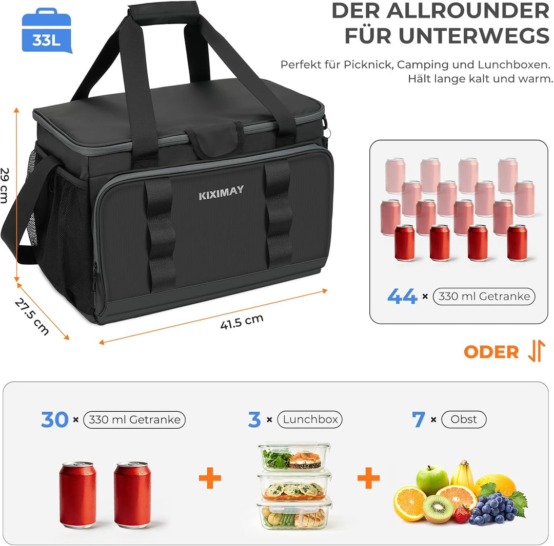 30L Kühltasche Gross Faltbar Kühlbox, Kühltasche für Essen & Getränke, Kühltasche Picknicktasche, Is