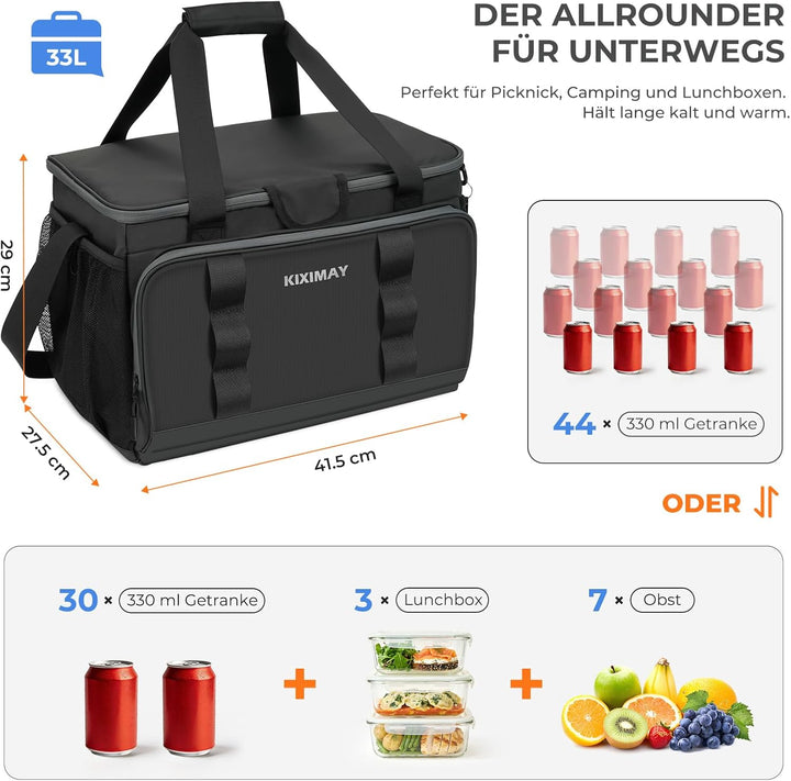 30L Kühltasche Gross Faltbar Kühlbox, Kühltasche für Essen & Getränke, Kühltasche Picknicktasche, Is