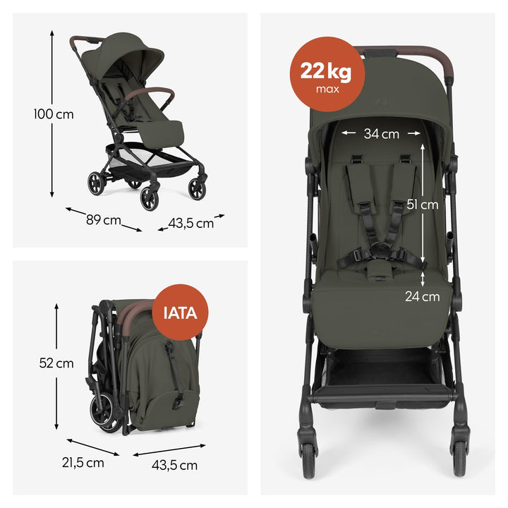 hauck Lite N Care - Ultraleichter Carbon City- & Reisebuggy, Klein Faltbar (IATA-konform) mit Trageg