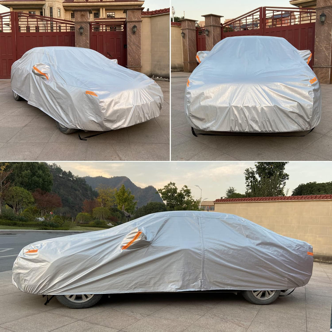 SEAZEN 6 Schichten Autoabdeckung, Wetterfeste Allwetter Auto-Abdeckung mit Reissverschlusstür, Schne