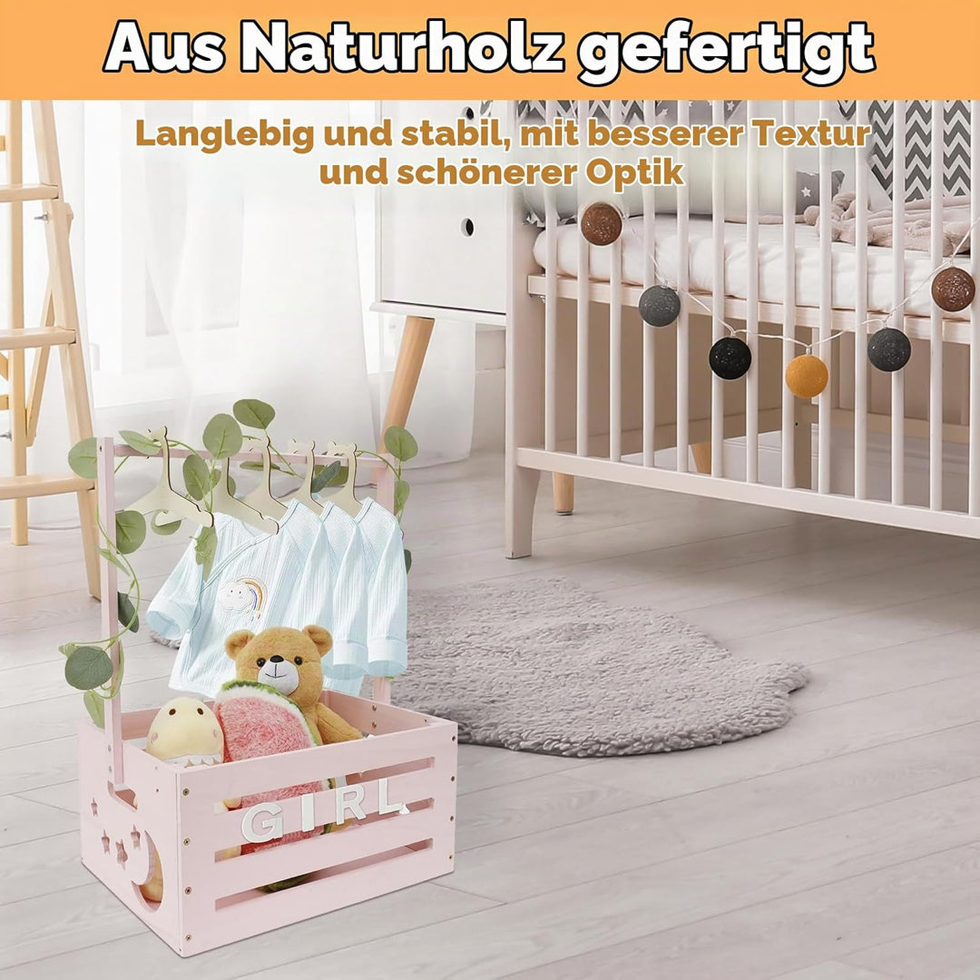 Babykorb mit Griff, Holz Babyparty Schrank Praktischer Holzkiste für Babyparty mit Stange,Schrank fü