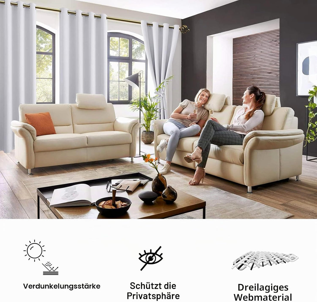 JIUZHEN Blickdicht Vorhänge Gardinen Ösenvorhang für Schlafzimmer Wohnzimmer,Weiss Verdunkelungsvorh
