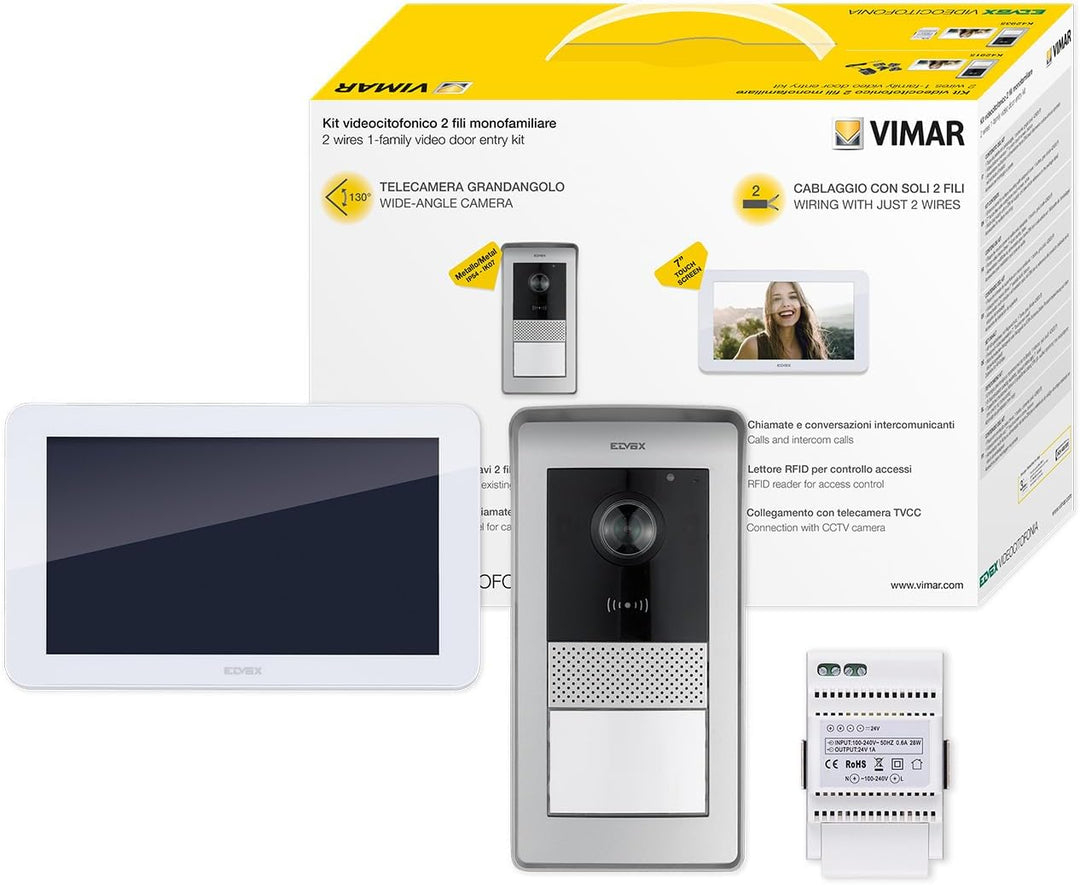 VIMAR K42935 Videosprechenalagen-Set enthält Freisprech-Touchscreen-Videohaustelefon LCD 7in, 1-Tast