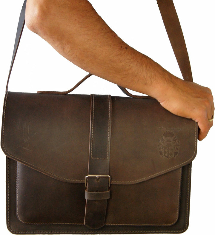 Freiherr von Maltzahn A4 Aktentasche Hubble, 38 cm, braun, Bio-Leder, Made in Germany + Lederpflege