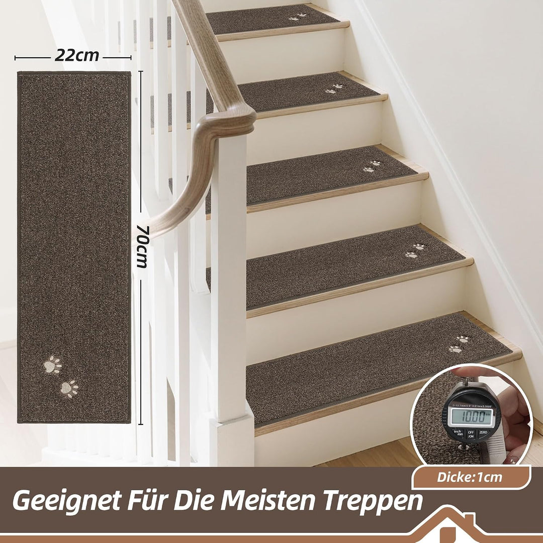 BEQHAUSE Stufenmatten Innen rutschfest, Einfache Montage, Braun, 4 Stück | Maschinenwaschbare Treppe