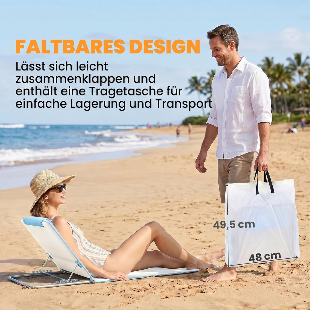 Outsunny Sonnenliege klappbar Gartenliege mit Kopfkissen Strandmatte mit 5-Fach verstellbare Rückenl