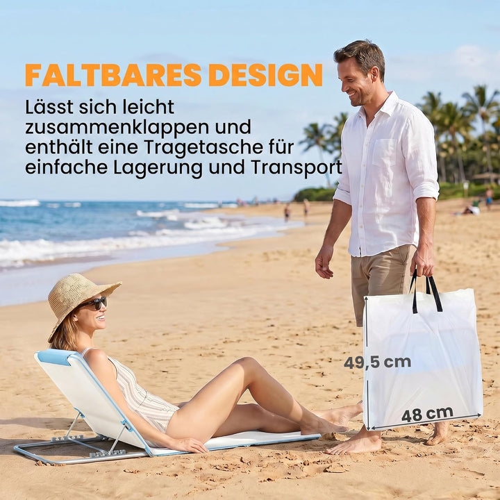 Outsunny Sonnenliege klappbar Gartenliege mit Kopfkissen Strandmatte mit 5-Fach verstellbare Rückenl