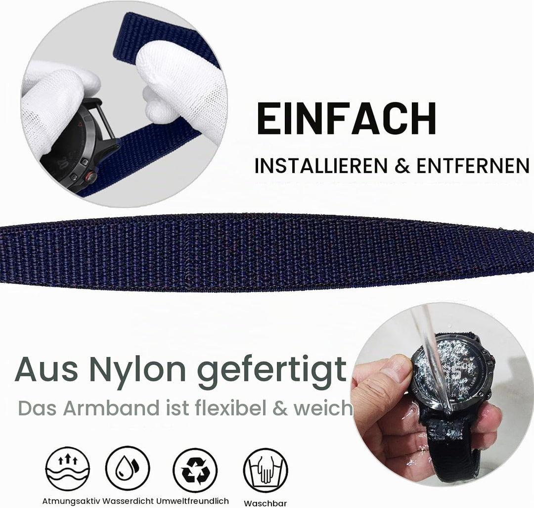 YOOSIDE 22mm Loop Nylon Armband für Garmin EPIX Pro 47mm / Fenix 6 / Fenix 5 / Fenix 7, Ultraleichte
