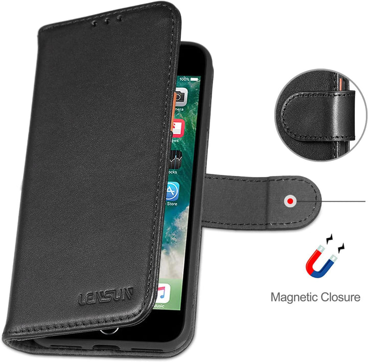LENSUN Echtleder Hülle für iPhone SE2020/SE 2022 5G, iPhone 7/iPhone 8 Handyhülle [Echtes Leder][Mag