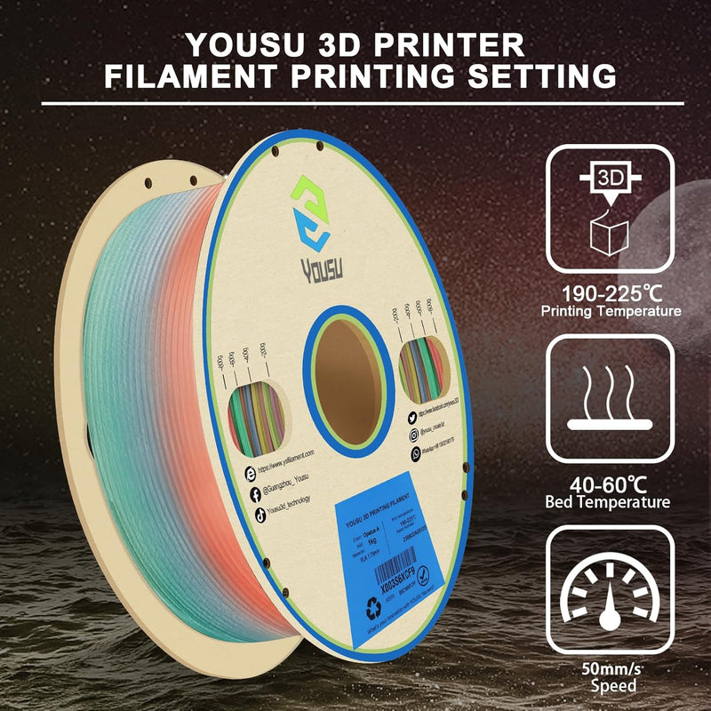 YOUSU Glow in the Dark PLA Filament 1.75mm, leuchtet im Dunkeln，Massgenauigkeit 99% Wahrscheinlichke