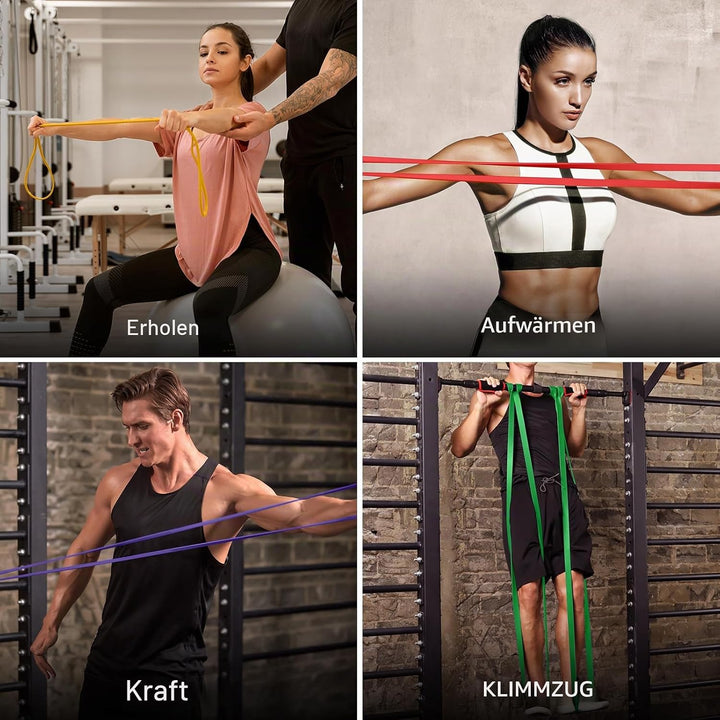 Odoland Fitnessbänder Set Pull Up Resistance Band in 5X Verschiedene Zugstärken – Expander Bänder Se