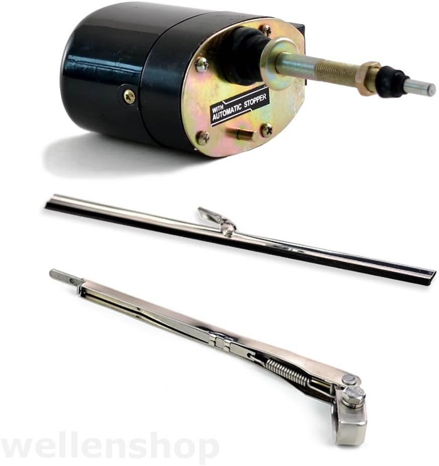 wellenshop 12 Volt Scheibenwischermotor mit ON/Off Schalter, Edelstahl Scheiben-Wischerarm ausziehba
