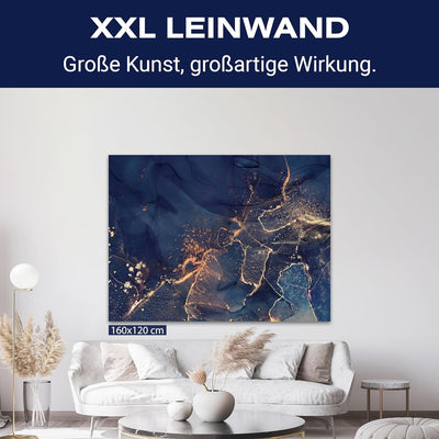 wandmotiv24 Leinwand-Bilder Natur-Stein, Grösse 60x45cm, Querformat, dunkelblauer Marmor mit Gold, B