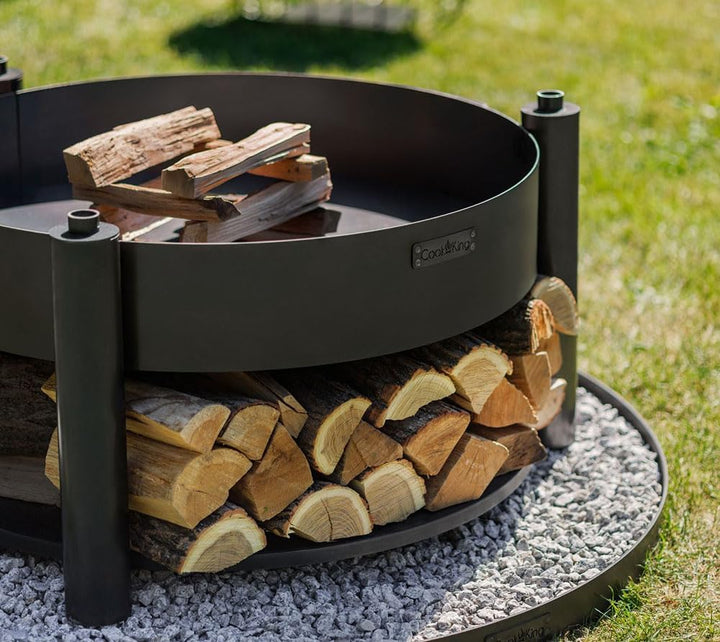 CookKing Feuerschale Montana X 60 mit Holzlager und Zubehör aus Rohstahl Ø 60 cm handgeschweisst wet
