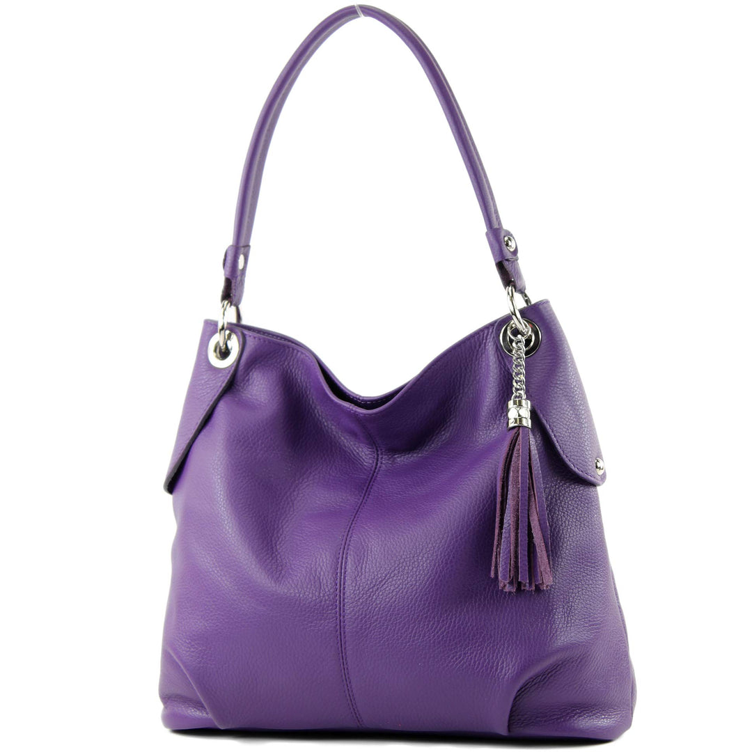 modamoda de T185 Damen Leder Schultertasche, handmade in Italy Lila, Lila