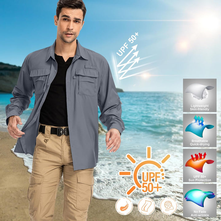 yeyity Outdoor Langarm Safari Hemd UPF50 UV Schutz Funktionshemd Atmungsaktiv Button Down Hemd für W