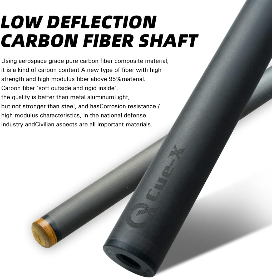 KONLLEN CUE-X Kohlefaser Pool Queue Leder Schwarz Technologie Low Deflection Billard HQ-06BF, 12,5 m