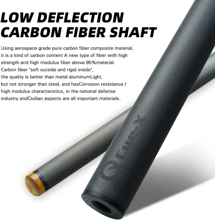 KONLLEN CUE-X Kohlefaser Pool Queue Leder Schwarz Technologie Low Deflection Billard HQ-06BF, 12,5 m