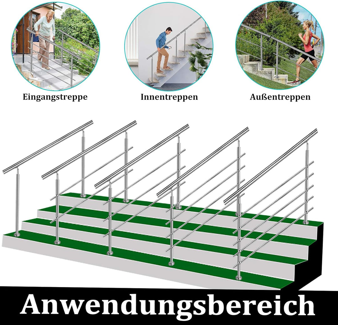 FIVMEN Edelstahl Treppengeländer Aussen 80cm Handlauf Geländer Brüstung mit 2 Pfosten Bausatz Treppe