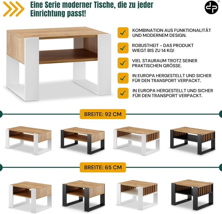 defiPad® Couchtisch mit Stauraum | Modern Wohnzimmertisch Eiche | 65CM Breite Kaffeetisch | Massiv u