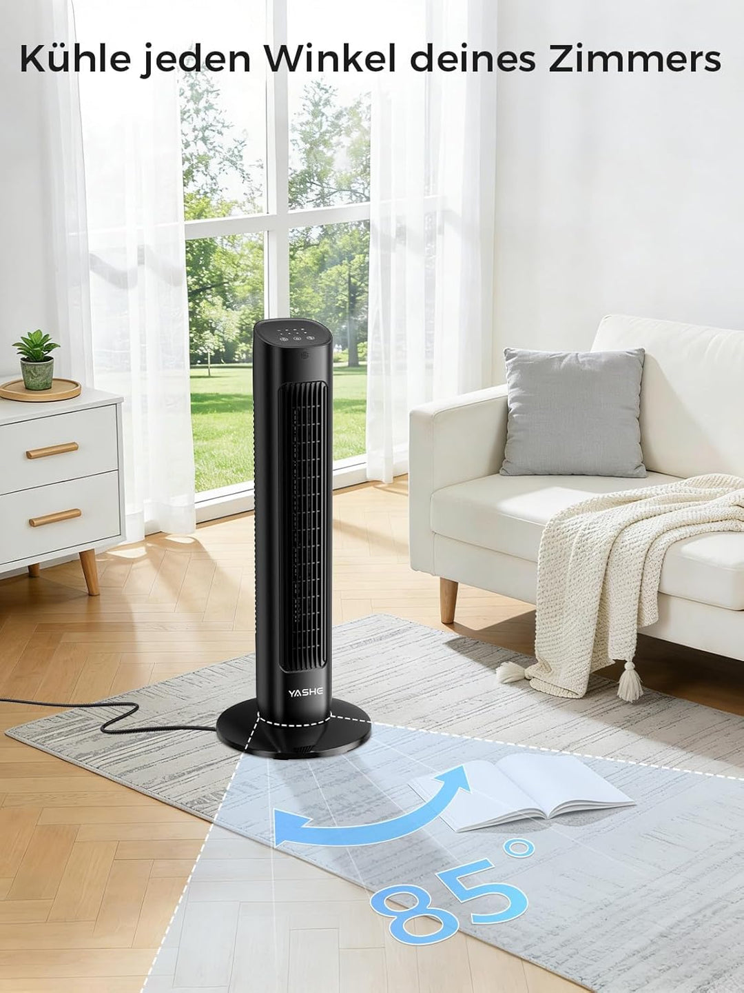 YASHE 80cm Turmventilator mit Fernbedienung, Leiser Standventilator ohne Rotorblätter mit 28 dB, 3 G