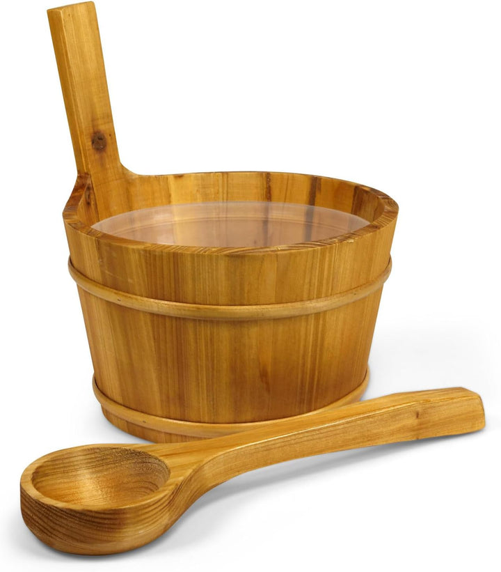 LaJa26 Sauna Kübel & Kelle - Sauna Aufguss Set - Saunakübel 3 l - Aufgusskelle 120 ml - Fichte - Kun