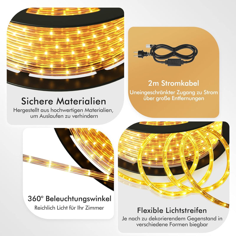 RELAX4LIFE 30 m LED Streifen, Lichtband mit 1080 LEDs & Stecker, Wasserdicht, Lichterschlauch für Au