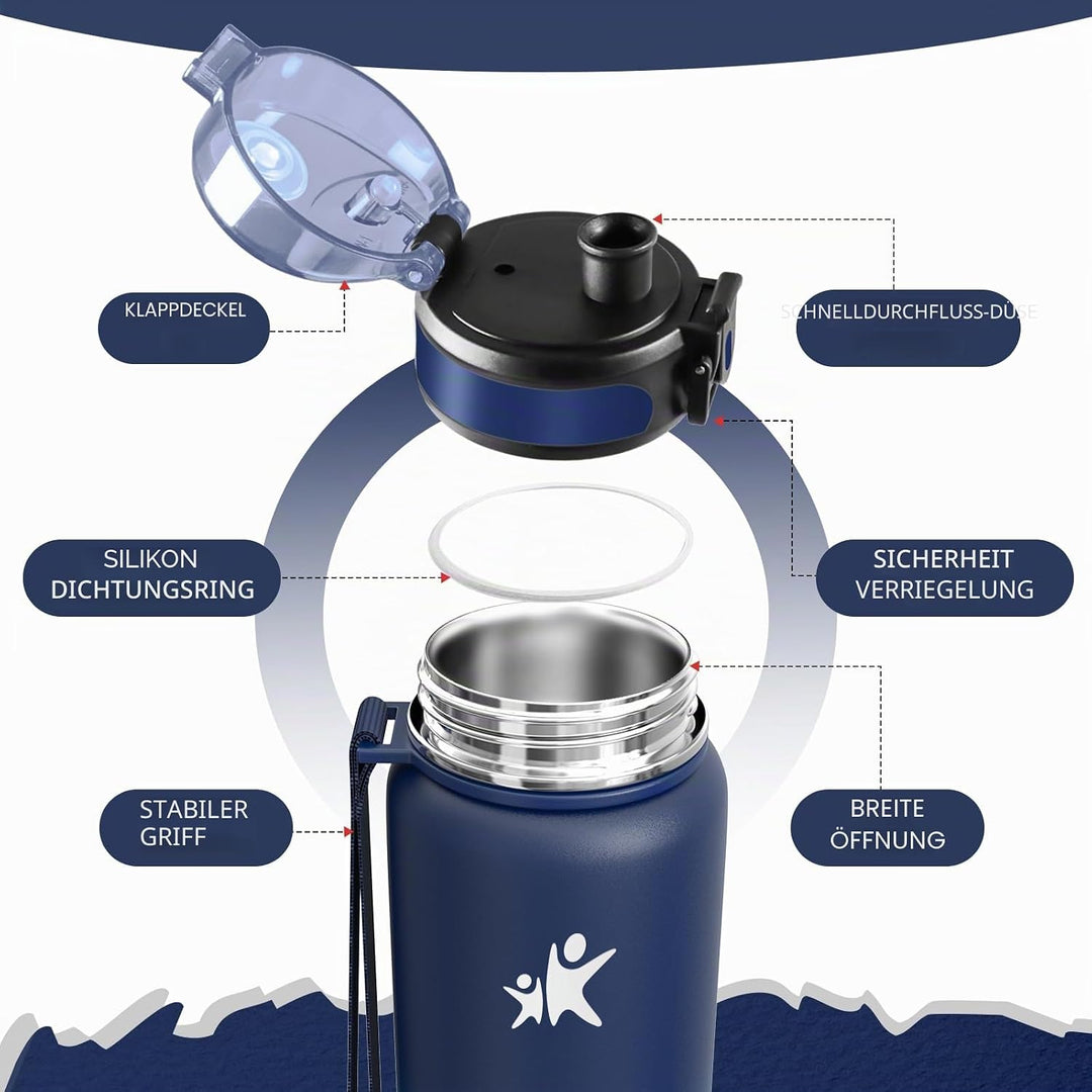 Thermosflasche 1L, Auslaufsicher Thermoskanne, BPA-Frei Isolierflasche, Trinkflasche Edelstahl für S