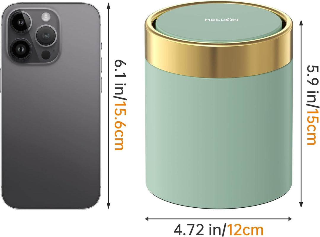 Mbillion Mini-Mülleimer mit Deckel, kleiner Schreibtisch-Mülleimer, niedlicher Metall-Mülleimer für